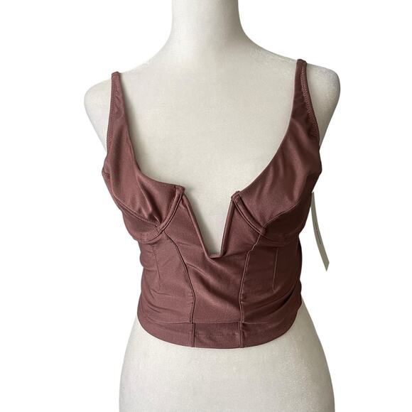 Out From Under Womens Medium Crop Top Plunge Corset Underwire Mauve NWT Blouse - Picture 1 of 9